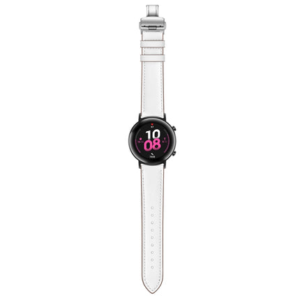 22mm Universal Butterfly Buckle Leather Replacement Strap Watchband, Silver Buckle