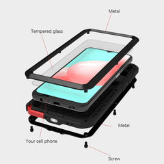 LOVE MEI Metal Shockproof Waterproof Dustproof Protective Case with Glass, For Samsung Galaxy A32 5G, For Samsung Galaxy A42, For Samsung Galaxy A52 5G / 4G, For Samsung Galaxy S21 5G, For Samsung Galaxy S21+ 5G