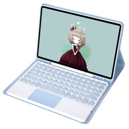 YT098B-A Detachable Candy Color Skin Feel Texture Round Keycap Bluetooth Keyboard Leather Case with Touch Control For iPad Air 11 2024 / 2025 / Air 4 10.9 2020 / Air 5 10.9 2022 (Purple)������������������������������������������������������������������...