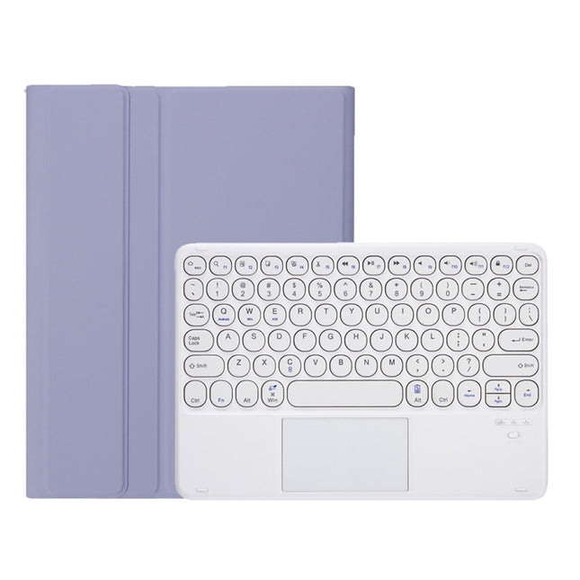 YT098B-A Detachable Candy Color Skin Feel Texture Round Keycap Bluetooth Keyboard Leather Case with Touch Control For iPad Air 11 2024 / 2025 / Air 4 10.9 2020 / Air 5 10.9 2022 (Purple)                                                                  ...