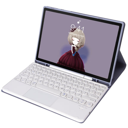 YT098B-A Detachable Candy Color Skin Feel Texture Round Keycap Bluetooth Keyboard Leather Case with Touch Control For iPad Air 11 2024 / 2025 / Air 4 10.9 2020 / Air 5 10.9 2022 (Purple)                                                                  ...
