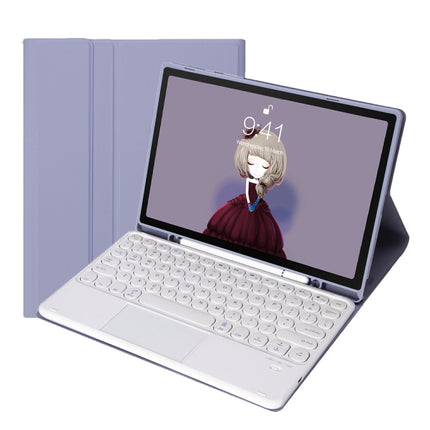 YT098B-A Detachable Candy Color Skin Feel Texture Round Keycap Bluetooth Keyboard Leather Case with Touch Control For iPad Air 11 2024 / 2025 / Air 4 10.9 2020 / Air 5 10.9 2022 (Purple)                                                                  ...