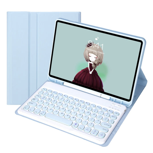 YT11B Detachable Candy Color Skin Feel Texture Round Keycap Bluetooth Keyboard Leather Case For iPad Air 4 2020 / Air 5 2022 / Pro 11 inch 2022 / 2021 / 2020 / 2018(White Ice), For iPad Air 11 2024 / 2025 / Air 4 10.9 2020 / Air 5 10.9 2022������������...