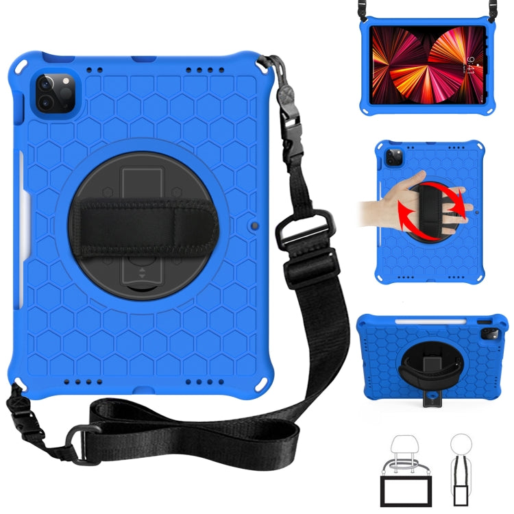 360 Degree Rotation Honeycomb Shockproof Silicone PC Protective Case with Holder & Shoulder Strap & Hand Strap, For iPad Pro 11 (2021) / (2020) / (2018)