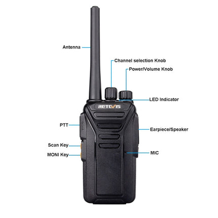 RETEVIS RT27 2W US Frequency 462.5500MHz-467.7125MHz 22CHS FRS Two Way Radio Handheld Walkie Talkie, US Plug