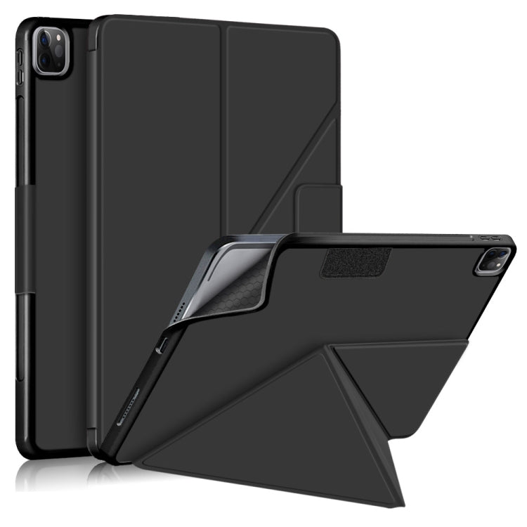 Cloth Texture Multi-folding Horizontal Flip PU Leather Shockproof Case with Holder & Sleep / Wake-up Function, For iPad Pro 12.9 2022 / 2021