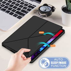 Cloth Texture Multi-folding Horizontal Flip PU Leather Shockproof Case with Holder & Sleep / Wake-up Function, For iPad Pro 12.9 2022 / 2021