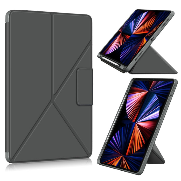 Cloth Texture Multi-folding Horizontal Flip PU Leather Shockproof Case with Holder & Sleep / Wake-up Function, For iPad Pro 12.9 2022 / 2021