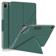 Cloth Texture Multi-folding Horizontal Flip PU Leather Shockproof Case with Holder & Sleep / Wake-up Function, For iPad Pro 12.9 2022 / 2021