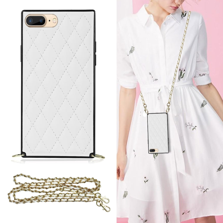 Elegant Rhombic Pattern Microfiber Leather +TPU Shockproof Case with Crossbody Strap Chain, For iPhone SE 2022 / SE 2020 / 8 / 7, For iPhone 8 Plus / 7 Plus, For iPhone X / XS, For iPhone XR, For iPhone XS Max