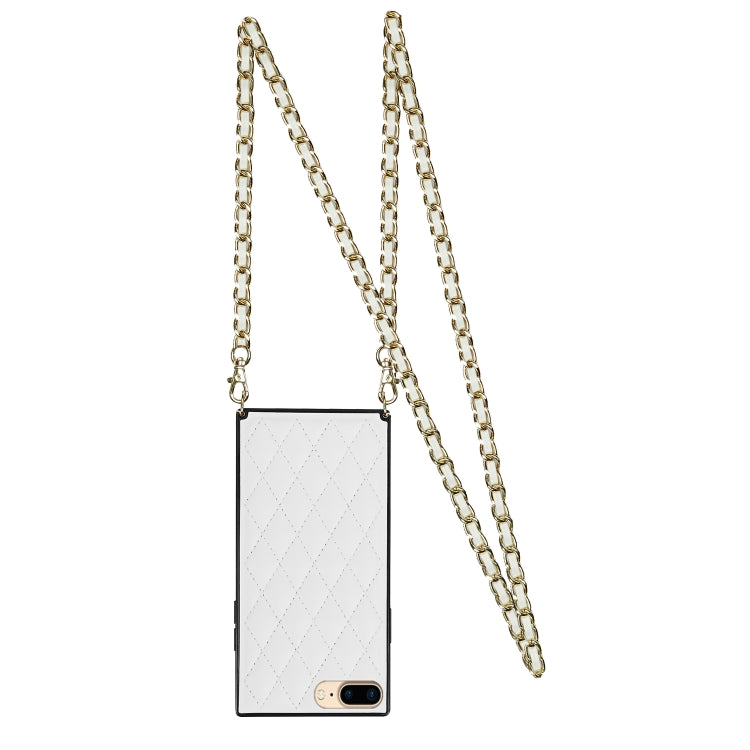 Elegant Rhombic Pattern Microfiber Leather +TPU Shockproof Case with Crossbody Strap Chain, For iPhone SE 2022 / SE 2020 / 8 / 7, For iPhone 8 Plus / 7 Plus, For iPhone X / XS, For iPhone XR, For iPhone XS Max