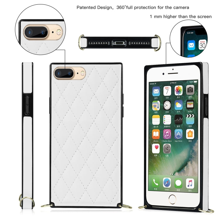 Elegant Rhombic Pattern Microfiber Leather +TPU Shockproof Case with Crossbody Strap Chain, For iPhone SE 2022 / SE 2020 / 8 / 7, For iPhone 8 Plus / 7 Plus, For iPhone X / XS, For iPhone XR, For iPhone XS Max