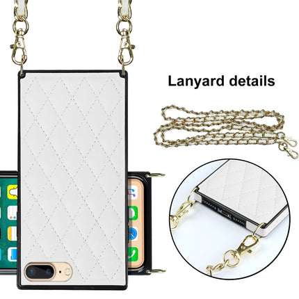 Elegant Rhombic Pattern Microfiber Leather +TPU Shockproof Case with Crossbody Strap Chain, For iPhone SE 2022 / SE 2020 / 8 / 7, For iPhone 8 Plus / 7 Plus, For iPhone X / XS, For iPhone XR