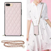 Elegant Rhombic Pattern Microfiber Leather +TPU Shockproof Case with Crossbody Strap Chain, For iPhone SE 2022 / SE 2020 / 8 / 7, For iPhone 8 Plus / 7 Plus, For iPhone X / XS, For iPhone XR, For iPhone XS Max