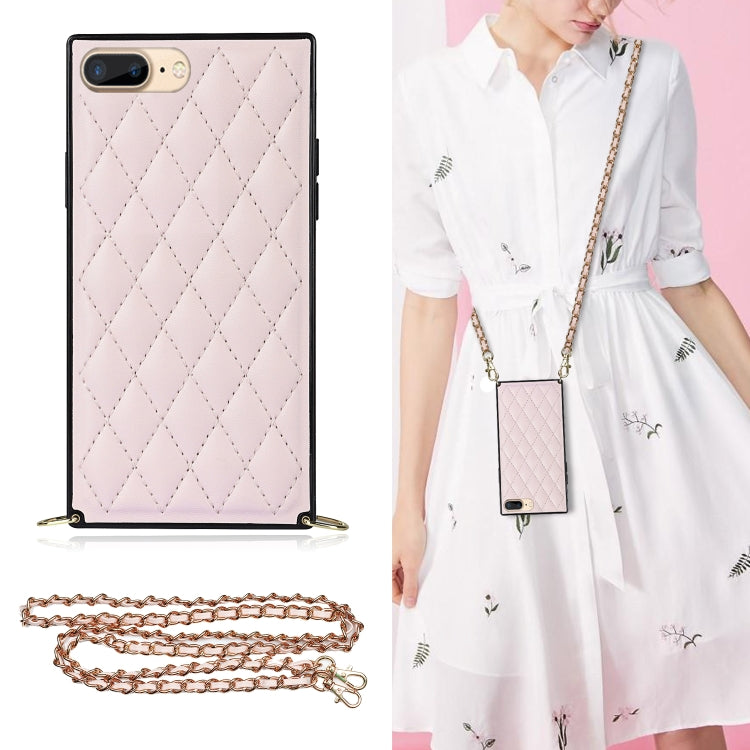 Elegant Rhombic Pattern Microfiber Leather +TPU Shockproof Case with Crossbody Strap Chain, For iPhone SE 2022 / SE 2020 / 8 / 7, For iPhone 8 Plus / 7 Plus, For iPhone X / XS, For iPhone XR, For iPhone XS Max