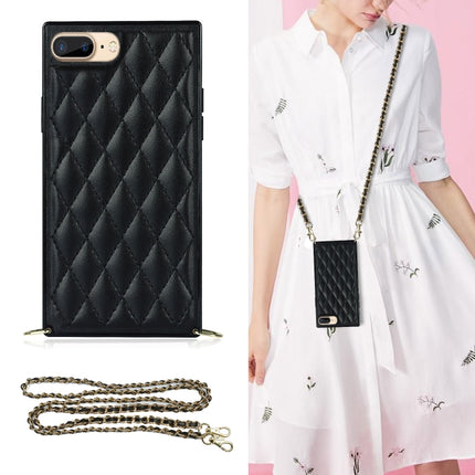 Elegant Rhombic Pattern Microfiber Leather +TPU Shockproof Case with Crossbody Strap Chain, For iPhone SE 2022 / SE 2020 / 8 / 7, For iPhone 8 Plus / 7 Plus, For iPhone X / XS, For iPhone XR