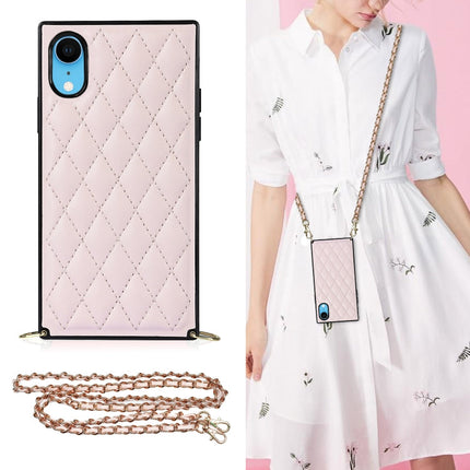 Elegant Rhombic Pattern Microfiber Leather +TPU Shockproof Case with Crossbody Strap Chain, For iPhone SE 2022 / SE 2020 / 8 / 7, For iPhone 8 Plus / 7 Plus, For iPhone X / XS, For iPhone XR