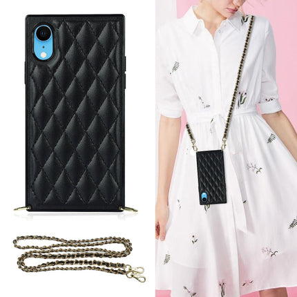 Elegant Rhombic Pattern Microfiber Leather +TPU Shockproof Case with Crossbody Strap Chain, For iPhone SE 2022 / SE 2020 / 8 / 7, For iPhone 8 Plus / 7 Plus, For iPhone X / XS, For iPhone XR