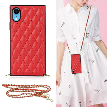 Elegant Rhombic Pattern Microfiber Leather +TPU Shockproof Case with Crossbody Strap Chain, For iPhone SE 2022 / SE 2020 / 8 / 7, For iPhone 8 Plus / 7 Plus, For iPhone X / XS, For iPhone XR
