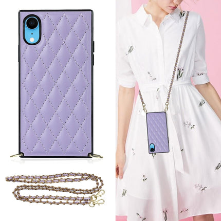 Elegant Rhombic Pattern Microfiber Leather +TPU Shockproof Case with Crossbody Strap Chain, For iPhone SE 2022 / SE 2020 / 8 / 7, For iPhone 8 Plus / 7 Plus, For iPhone X / XS, For iPhone XR