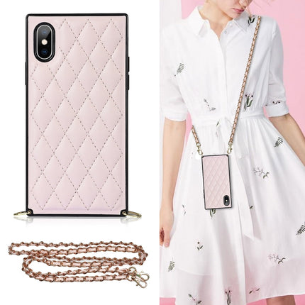 Elegant Rhombic Pattern Microfiber Leather +TPU Shockproof Case with Crossbody Strap Chain, For iPhone XS Max, For iPhone 11, For iPhone 11 Pro, For iPhone 11 Pro Max