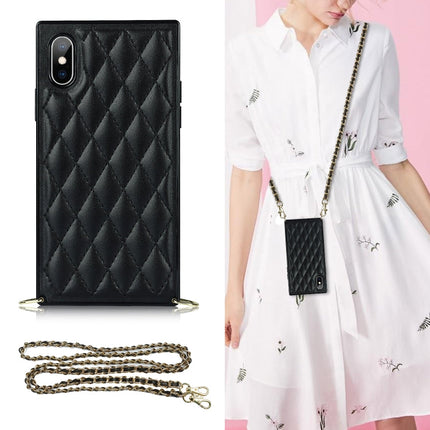 Elegant Rhombic Pattern Microfiber Leather +TPU Shockproof Case with Crossbody Strap Chain, For iPhone XS Max, For iPhone 11, For iPhone 11 Pro, For iPhone 11 Pro Max