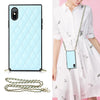 Elegant Rhombic Pattern Microfiber Leather +TPU Shockproof Case with Crossbody Strap Chain, For iPhone SE 2022 / SE 2020 / 8 / 7, For iPhone 8 Plus / 7 Plus, For iPhone X / XS, For iPhone XR, For iPhone XS Max