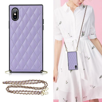 Elegant Rhombic Pattern Microfiber Leather +TPU Shockproof Case with Crossbody Strap Chain, For iPhone XS Max, For iPhone 11, For iPhone 11 Pro, For iPhone 11 Pro Max