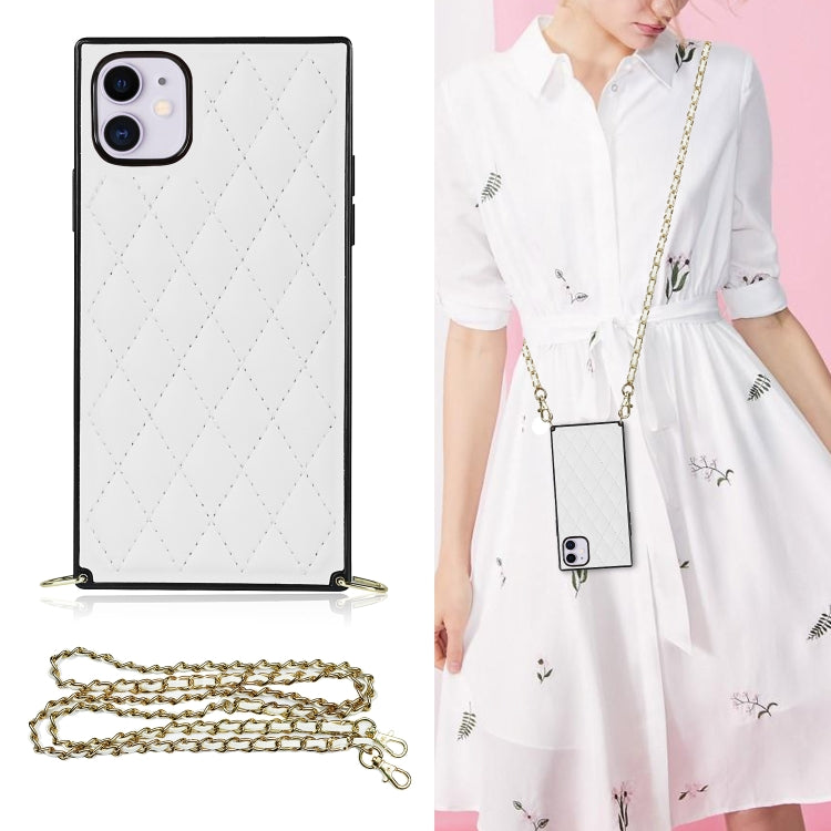 Elegant Rhombic Pattern Microfiber Leather +TPU Shockproof Case with Crossbody Strap Chain, For iPhone 11, For iPhone 11 Pro, For iPhone 11 Pro Max, For iPhone 12 mini, For iPhone 12 / 12 Pro