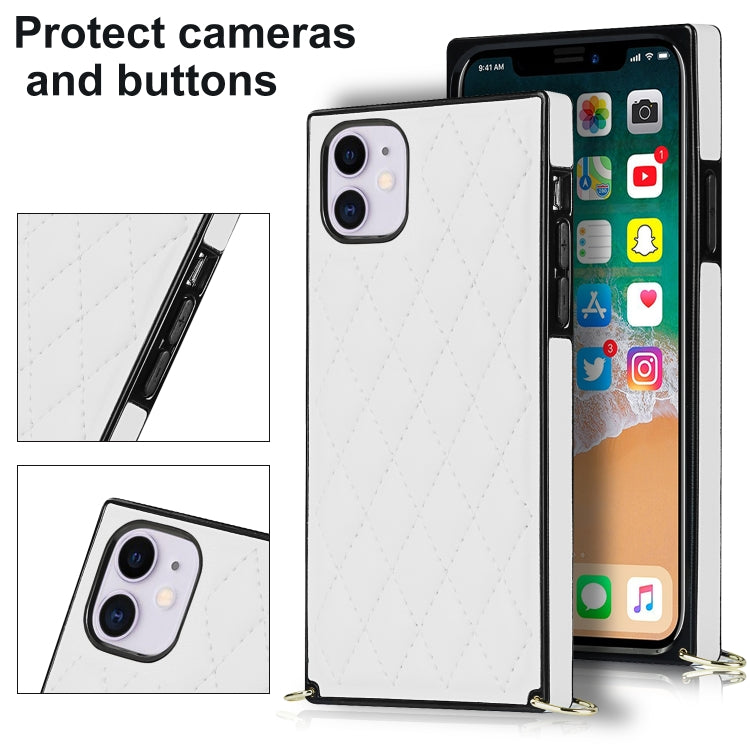 Elegant Rhombic Pattern Microfiber Leather +TPU Shockproof Case with Crossbody Strap Chain, For iPhone 11, For iPhone 11 Pro, For iPhone 11 Pro Max, For iPhone 12 mini, For iPhone 12 / 12 Pro