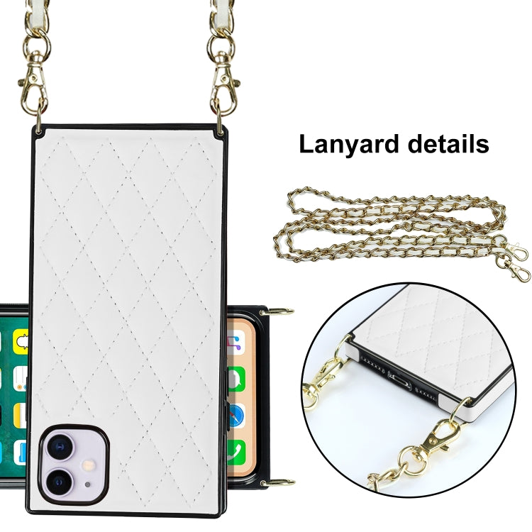 Elegant Rhombic Pattern Microfiber Leather +TPU Shockproof Case with Crossbody Strap Chain, For iPhone 11, For iPhone 11 Pro, For iPhone 11 Pro Max, For iPhone 12 mini, For iPhone 12 / 12 Pro