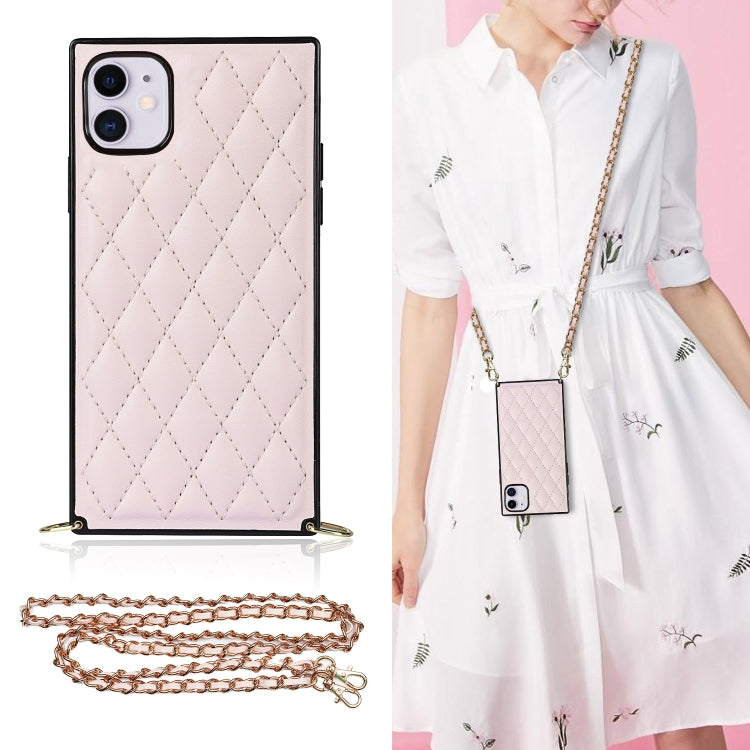 Elegant Rhombic Pattern Microfiber Leather +TPU Shockproof Case with Crossbody Strap Chain, For iPhone 11, For iPhone 11 Pro, For iPhone 11 Pro Max, For iPhone 12 mini, For iPhone 12 / 12 Pro