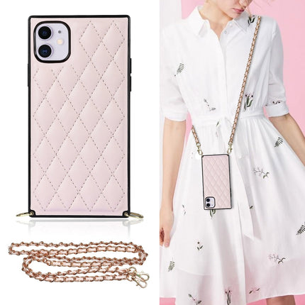 Elegant Rhombic Pattern Microfiber Leather +TPU Shockproof Case with Crossbody Strap Chain, For iPhone XS Max, For iPhone 11, For iPhone 11 Pro, For iPhone 11 Pro Max