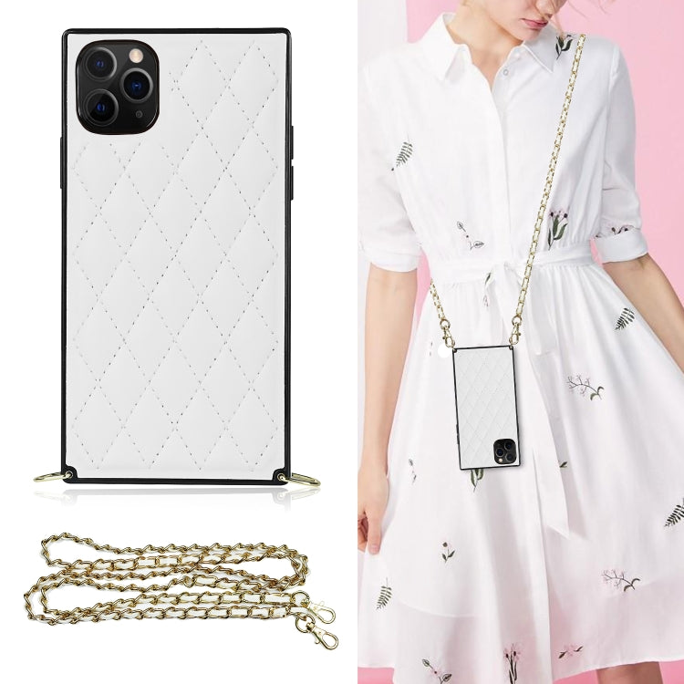 Elegant Rhombic Pattern Microfiber Leather +TPU Shockproof Case with Crossbody Strap Chain, For iPhone 11, For iPhone 11 Pro, For iPhone 11 Pro Max, For iPhone 12 mini, For iPhone 12 / 12 Pro