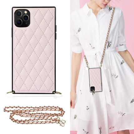 Elegant Rhombic Pattern Microfiber Leather +TPU Shockproof Case with Crossbody Strap Chain, For iPhone XS Max, For iPhone 11, For iPhone 11 Pro, For iPhone 11 Pro Max