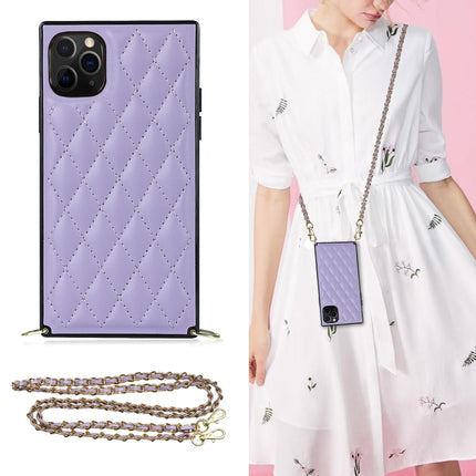 Elegant Rhombic Pattern Microfiber Leather +TPU Shockproof Case with Crossbody Strap Chain, For iPhone XS Max, For iPhone 11, For iPhone 11 Pro, For iPhone 11 Pro Max