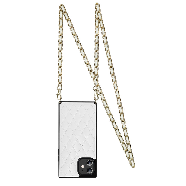 Elegant Rhombic Pattern Microfiber Leather +TPU Shockproof Case with Crossbody Strap Chain, For iPhone 12 mini, For iPhone 12 / 12 Pro, For iPhone 12 Pro Max