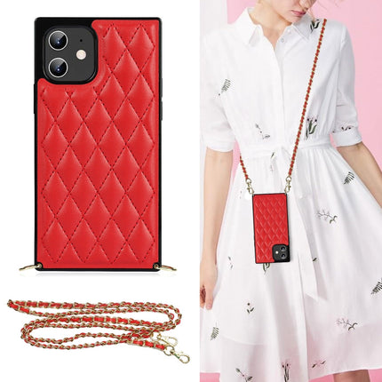 Elegant Rhombic Pattern Microfiber Leather +TPU Shockproof Case with Crossbody Strap Chain, For iPhone 12 mini, For iPhone 12 / 12 Pro, For iPhone 12 Pro Max