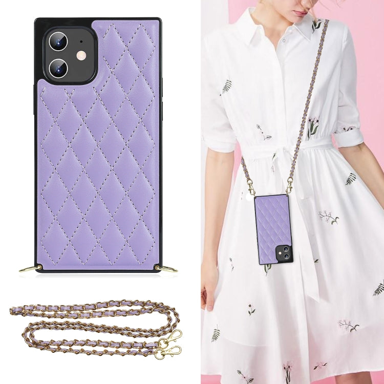 Elegant Rhombic Pattern Microfiber Leather +TPU Shockproof Case with Crossbody Strap Chain, For iPhone 11, For iPhone 11 Pro, For iPhone 11 Pro Max, For iPhone 12 mini, For iPhone 12 / 12 Pro