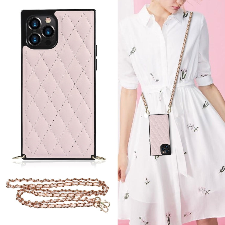 Elegant Rhombic Pattern Microfiber Leather +TPU Shockproof Case with Crossbody Strap Chain, For iPhone 11, For iPhone 11 Pro, For iPhone 11 Pro Max, For iPhone 12 mini, For iPhone 12 / 12 Pro