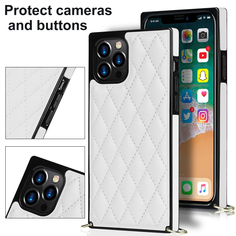 Elegant Rhombic Pattern Microfiber Leather +TPU Shockproof Case with Crossbody Strap Chain, For iPhone 12 Pro Max