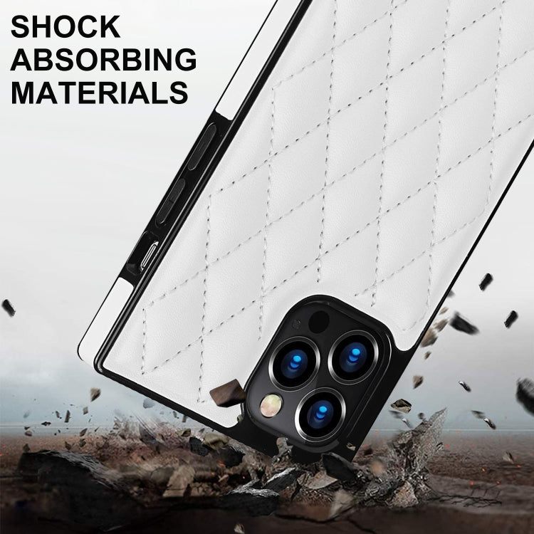 Elegant Rhombic Pattern Microfiber Leather +TPU Shockproof Case with Crossbody Strap Chain, For iPhone 12 Pro Max