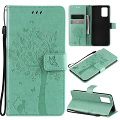 Tree & Cat Pattern Pressed Printing Horizontal Flip PU Leather Case with Holder & Card Slots & Wallet & Lanyard, For LG Stylo 7 5G / 4G, For OPPO F19 / A74 4G