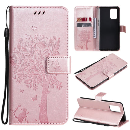Tree & Cat Pattern Pressed Printing Horizontal Flip PU Leather Case with Holder & Card Slots & Wallet & Lanyard, For LG Stylo 7 5G / 4G, For OPPO F19 / A74 4G