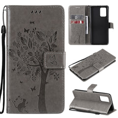 Tree & Cat Pattern Pressed Printing Horizontal Flip PU Leather Case with Holder & Card Slots & Wallet & Lanyard, For LG Stylo 7 5G / 4G, For OPPO F19 / A74 4G