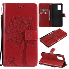 Tree & Cat Pattern Pressed Printing Horizontal Flip PU Leather Case with Holder & Card Slots & Wallet & Lanyard, For LG Stylo 7 5G / 4G, For OPPO F19 / A74 4G