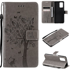 Tree & Cat Pattern Pressed Printing Horizontal Flip PU Leather Case with Holder & Card Slots & Wallet & Lanyard, For OPPO Realme 8 4G / Realme 8 Pro 4G, For OPPO Realme V13 5G / Realme 8 5G