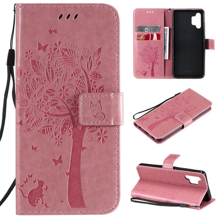 Tree & Cat Pattern Pressed Printing Horizontal Flip PU Leather Case with Holder & Card Slots & Wallet & Lanyard, For Samsung Galaxy A32 4G, For Samsung Galaxy S21 FE