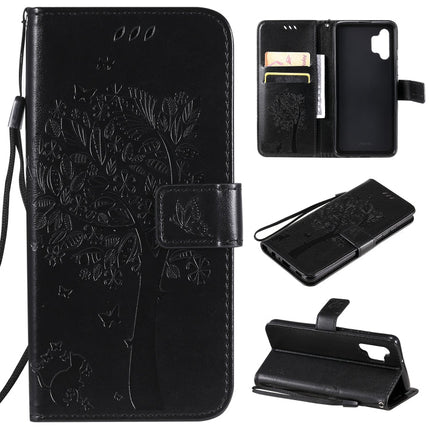 Tree & Cat Pattern Pressed Printing Horizontal Flip PU Leather Case with Holder & Card Slots & Wallet & Lanyard, For Samsung Galaxy A32 4G, For Samsung Galaxy S21 FE