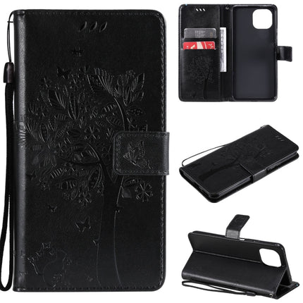 Tree & Cat Pattern Pressed Printing Horizontal Flip PU Leather Case with Holder & Card Slots & Wallet & Lanyard, For Xiaomi Mi 11 Lite 5G, For Xiaomi Mi 11 Pro